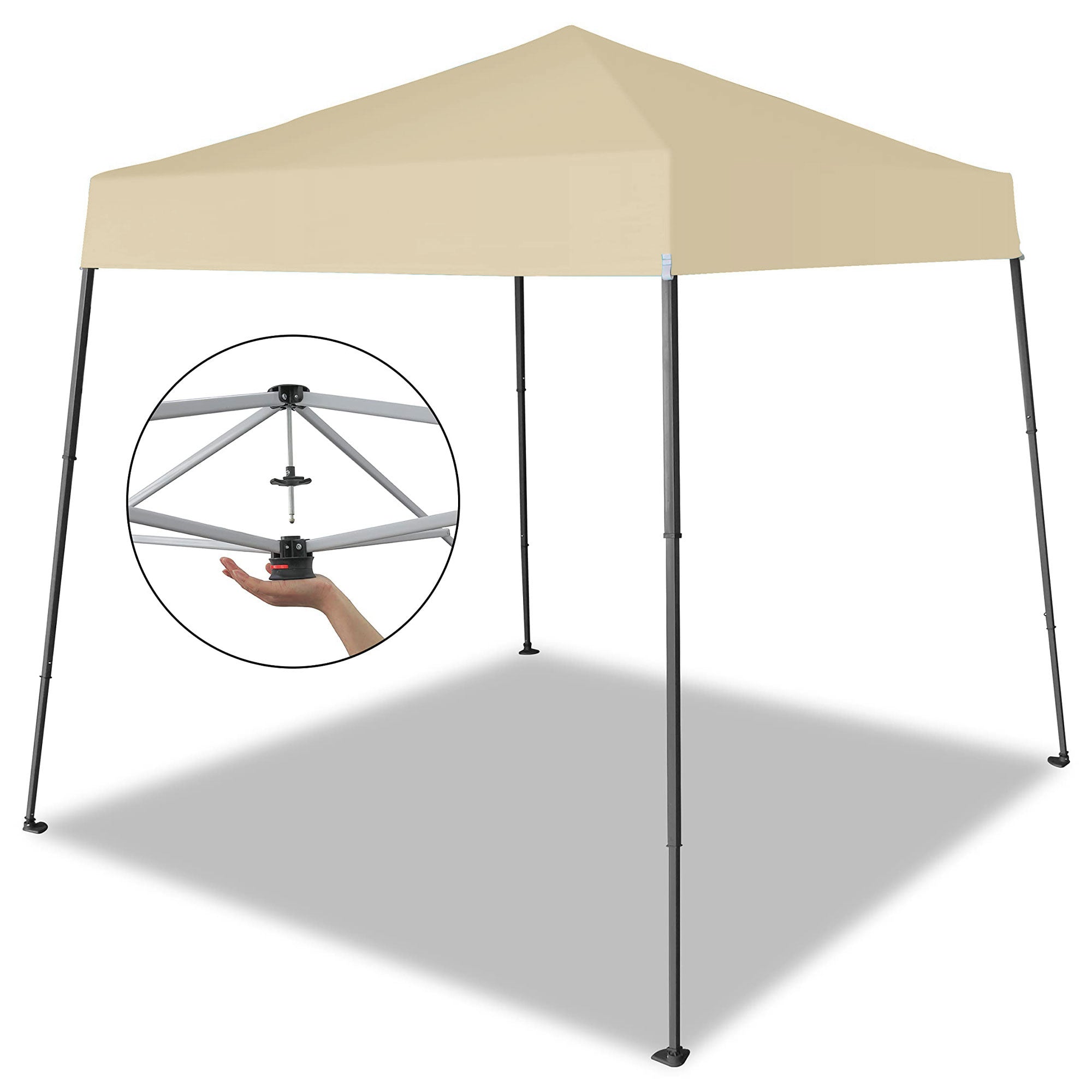 Crown Shades 8'x8' Base 6.5'x6.5' Top Pop Up Canopy w/Carry Bag, Beige (Used) - VMInnovations