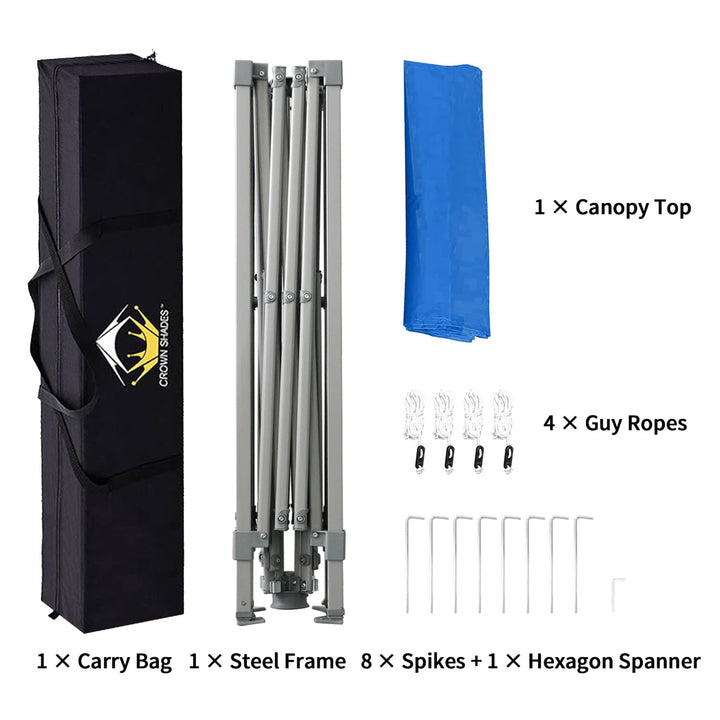Crown Shades 10' x 10' Base 8' x 8' Top, Canopy w/Carry Bag, Blue (Open Box) - VMInnovations