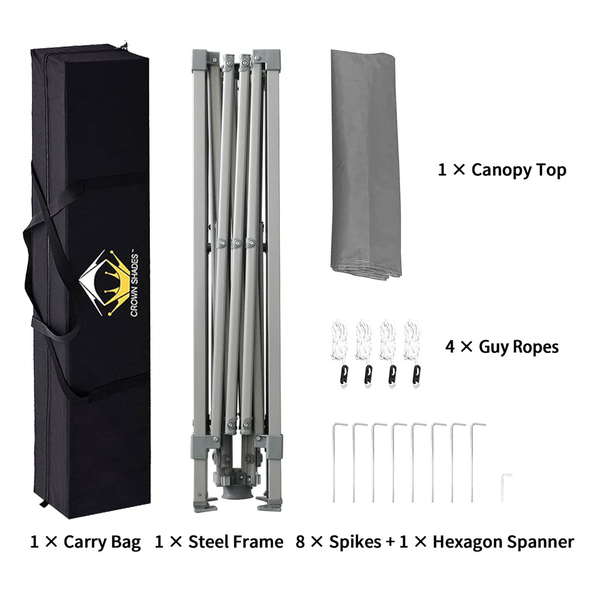 Crown Shades 10'x10' Base 8'x8' Top Pop Up Canopy w/Carry Bag, Gray (For Parts)