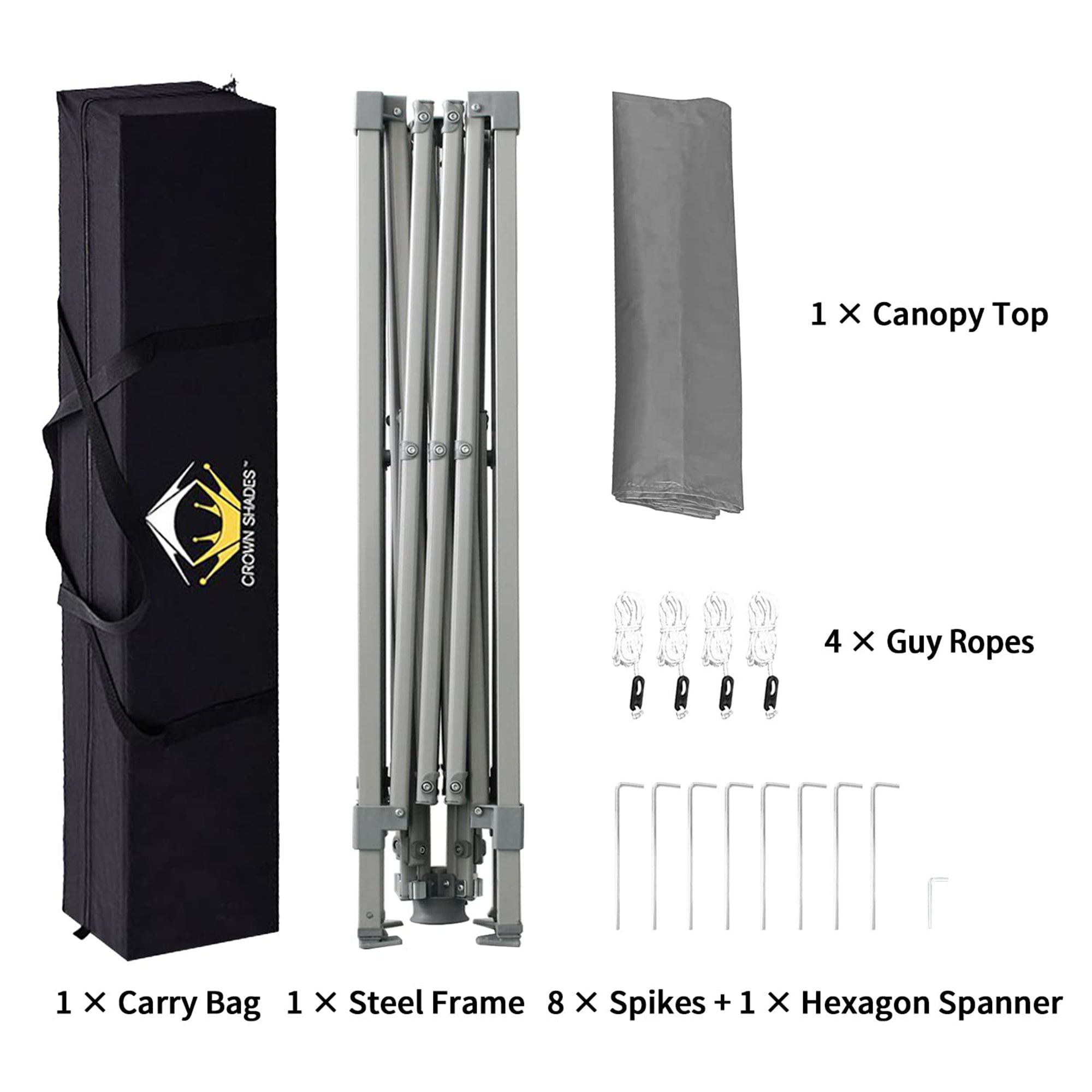 Crown Shades 10' x 10' Base 8' x 8' Top Instant Pop Up Canopy w/Carry Bag, Gray - VMInnovations
