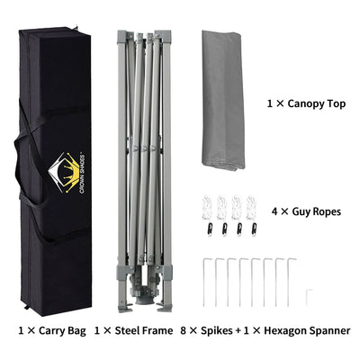 Crown Shades 10' x 10' Base 8' x 8' Top Instant Pop Up Canopy w/Carry Bag, Gray - VMInnovations