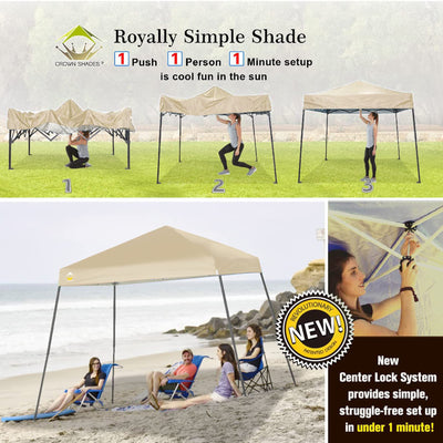 Crown Shades 10' x 10' Base 8' x 8' Top Pop Up Canopy w/Carry Bag, Beige (Used)