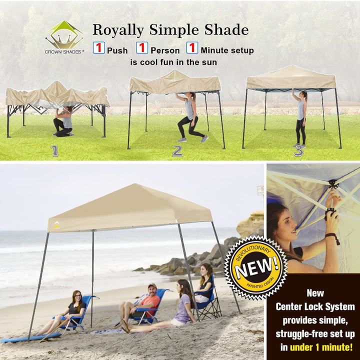 Crown Shades 10' x 10' Base 8' x 8' Top Pop Up Canopy w/Carry Bag, Beige (Used)