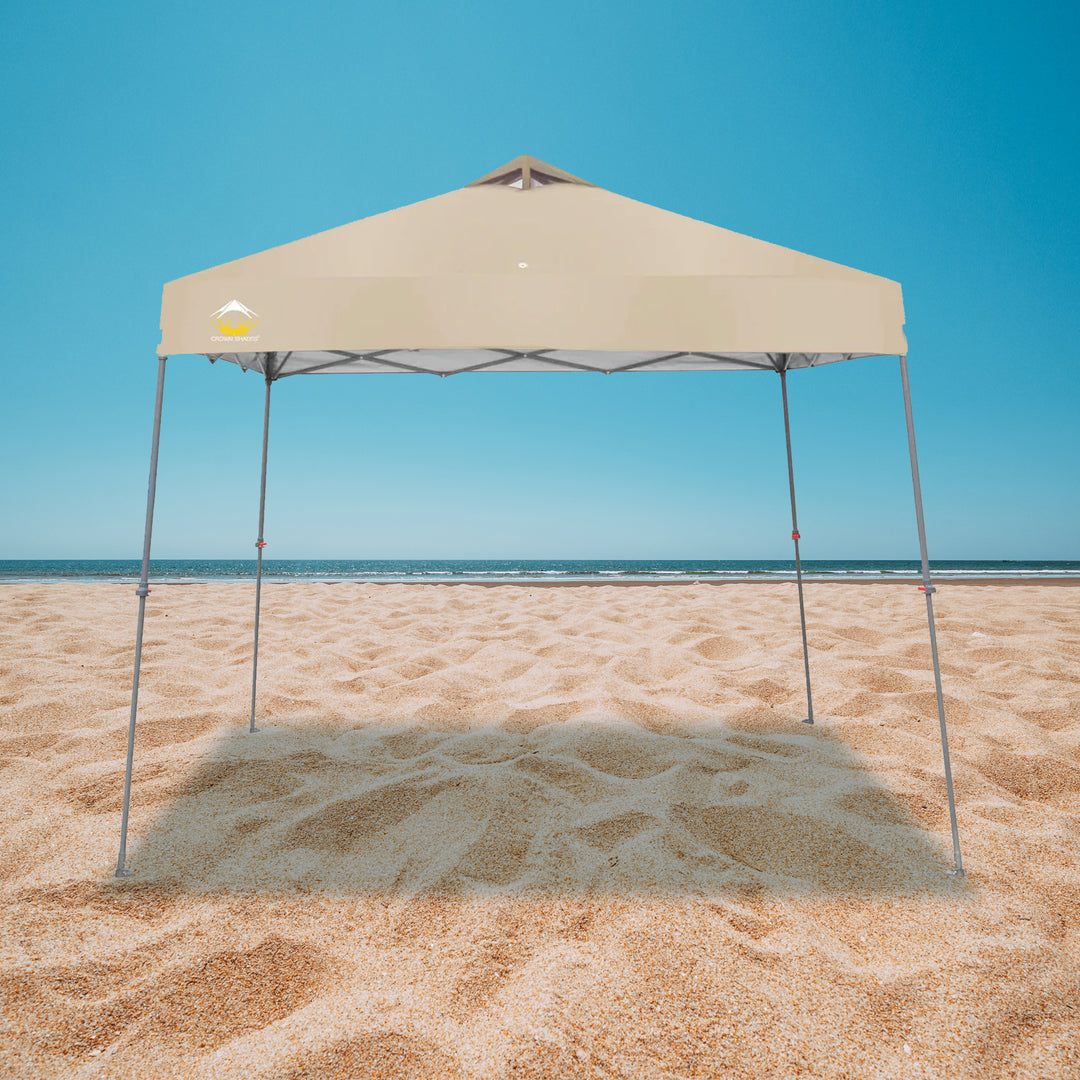 Crown Shades 10' x 10' Base 8' x 8' Top Pop Up Canopy w/Carry Bag, Beige (Used) - VMInnovations
