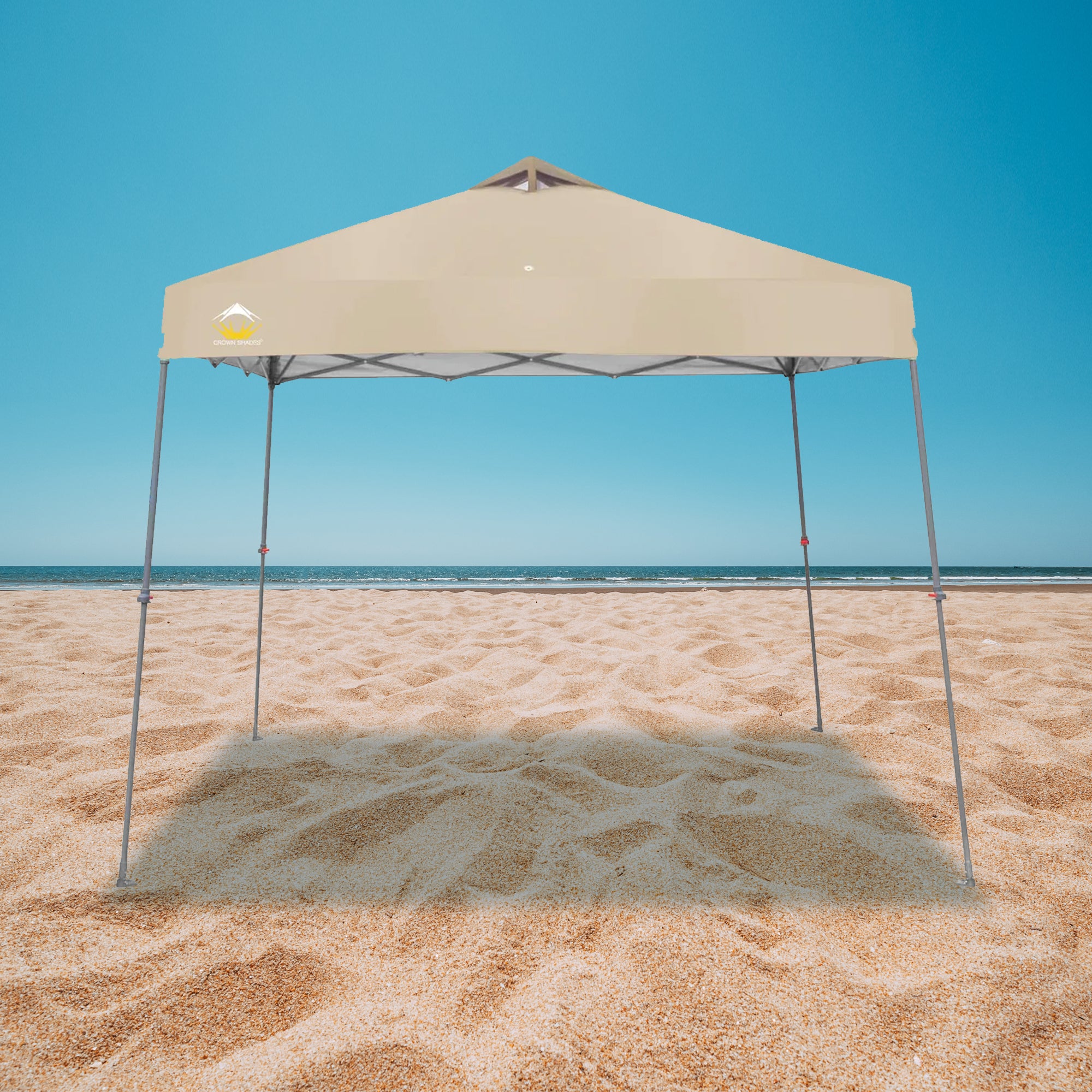 Crown Shades 10' x 10' Base 8' x 8' Top Pop Up Canopy w/Carry Bag, Beige (Used) - VMInnovations