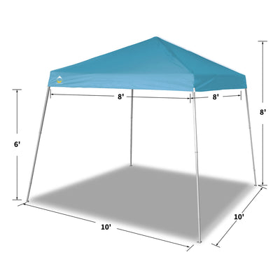 Crown Shades 10' x 10' Base 8' x 8' Top Pop Up Canopy w/Carry Bag, Cyan (Used)