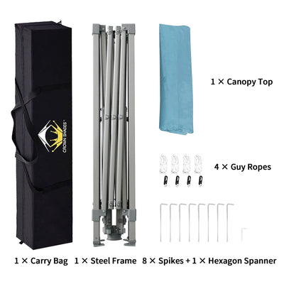 Crown Shades 10' x 10' Base 8' x 8' Top Pop Up Canopy w/Carry Bag, Cyan (Used) - VMInnovations