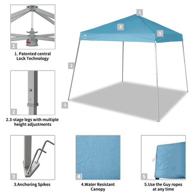 Crown Shades 10' x 10' Base 8' x 8' Top Pop Up Canopy w/Carry Bag, Cyan (Used)