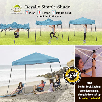 Crown Shades 10' x 10' Base 8' x 8' Top Pop Up Canopy w/Carry Bag, Cyan (Used)