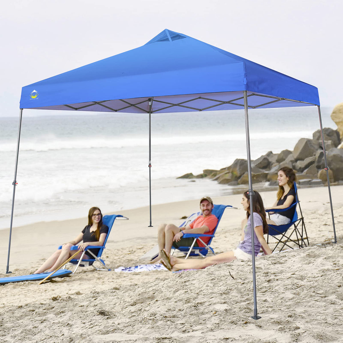 Crown Shades 11' x 11' Base 9' x 9' Top Instant Pop Up Canopy w/Carry Bag, Blue
