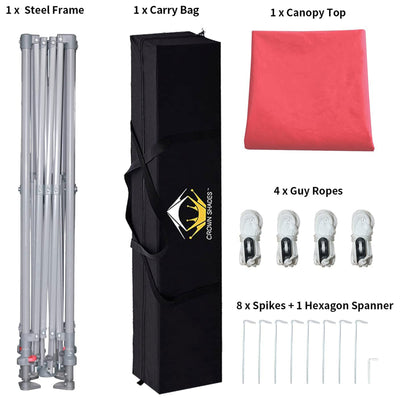 Crown Shades 11'x 11' Base 9'x 9' Top Pop Up Canopy w/Carry Bag, Red (For Parts)