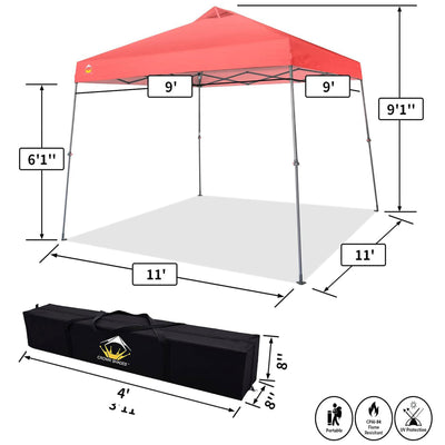 Crown Shades 11' x 11' Base 9' x 9' Top Pop Up Canopy w/Carry Bag, Red(Open Box)