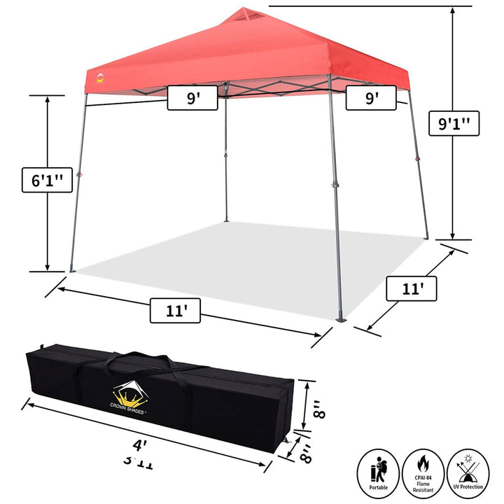 Crown Shades 11' x 11' Base 9' x 9' Top Pop Up Canopy w/Carry Bag, Red (Used) - VMInnovations