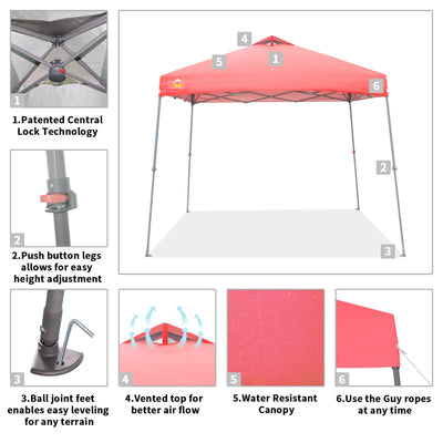 Crown Shades 11' x 11' Base 9' x 9' Top Pop Up Canopy w/Carry Bag, Red(Open Box)