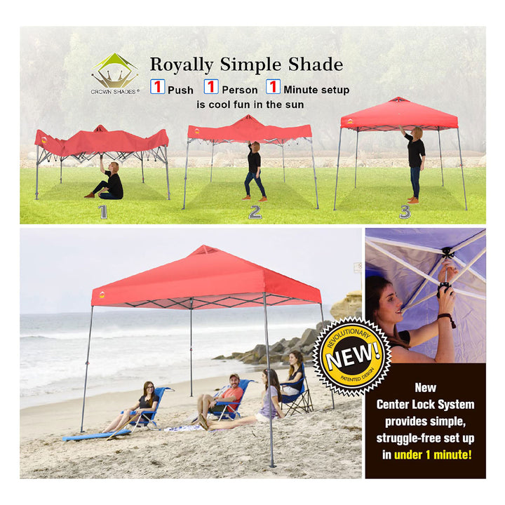 Crown Shades 11' x 11' Base 9' x 9' Top Pop Up Canopy w/Carry Bag, Red (Used) - VMInnovations