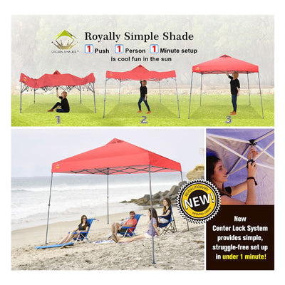 Crown Shades 11'x 11' Base 9'x 9' Top Pop Up Canopy w/Carry Bag, Red (For Parts)