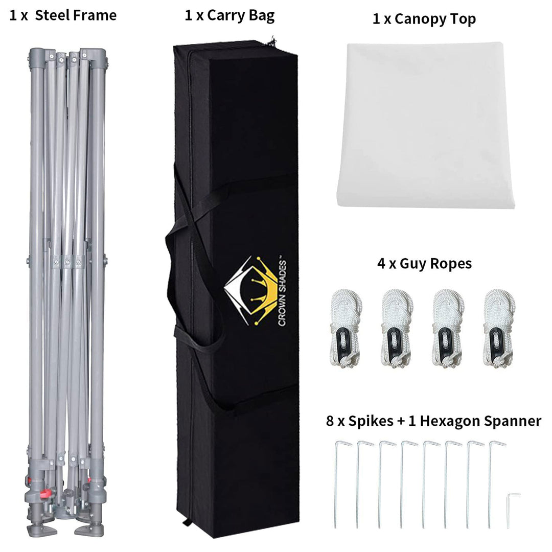 Crown Shades 11' x 11' Base 9' x 9' Top Pop Up Canopy w/Carry Bag, White (Used) - VMInnovations