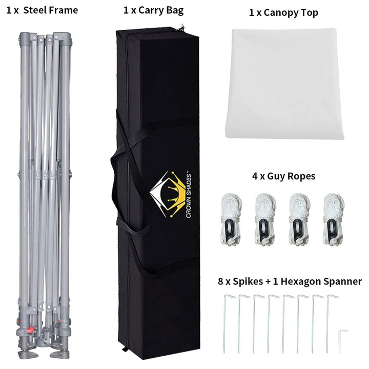 Crown Shades 11' x 11' Base 9' x 9' Top Pop Up Canopy w/Carry Bag, White (Used) - VMInnovations