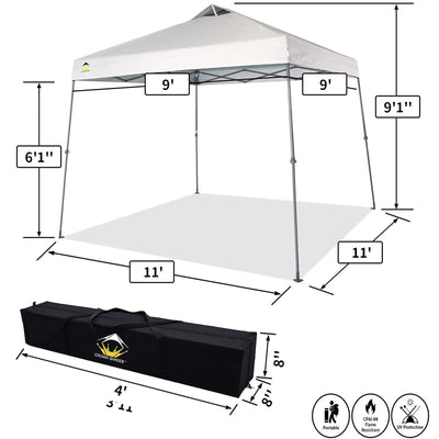 Crown Shades 11' x 11' Base 9' x 9' Top Pop Up Canopy w/Carry Bag, White (Used)