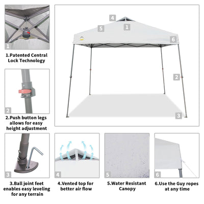 Crown Shades 11' x 11' Base 9' x 9' Top Instant Pop Up Canopy w/Carry Bag, White
