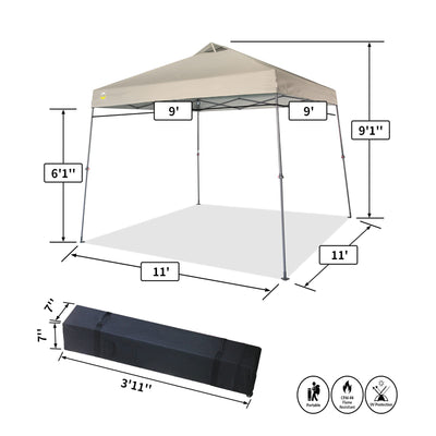 11' x 11' Base 9' x 9' Top Instant Pop Up Canopy w/Carry Bag, Beige (Used)