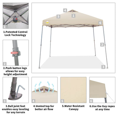 11' x 11' Base 9' x 9' Top Instant Pop Up Canopy w/Carry Bag, Beige (Used)