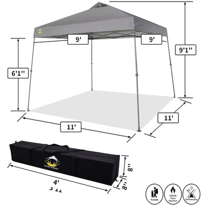 Crown Shades 11' x 11' Base 9' x 9' Top Instant Pop Up Canopy w/Carry Bag, Gray