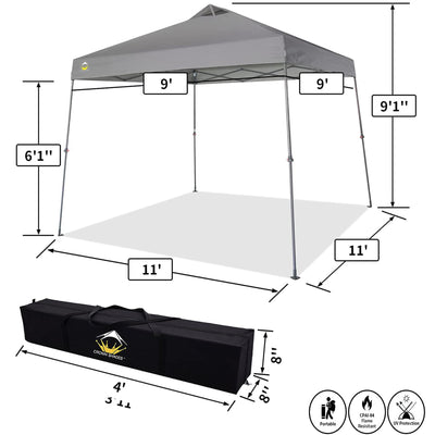 Crown Shades 11' x 11' Base 9' x 9' Top Instant Pop Up Canopy w/Carry Bag, Gray - VMInnovations