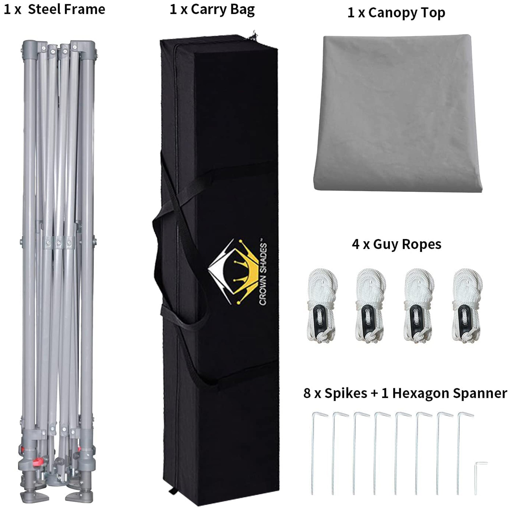 Crown Shades 11' x 11' Base 9' x 9' Top Instant Pop Up Canopy w/Carry Bag, Gray - VMInnovations