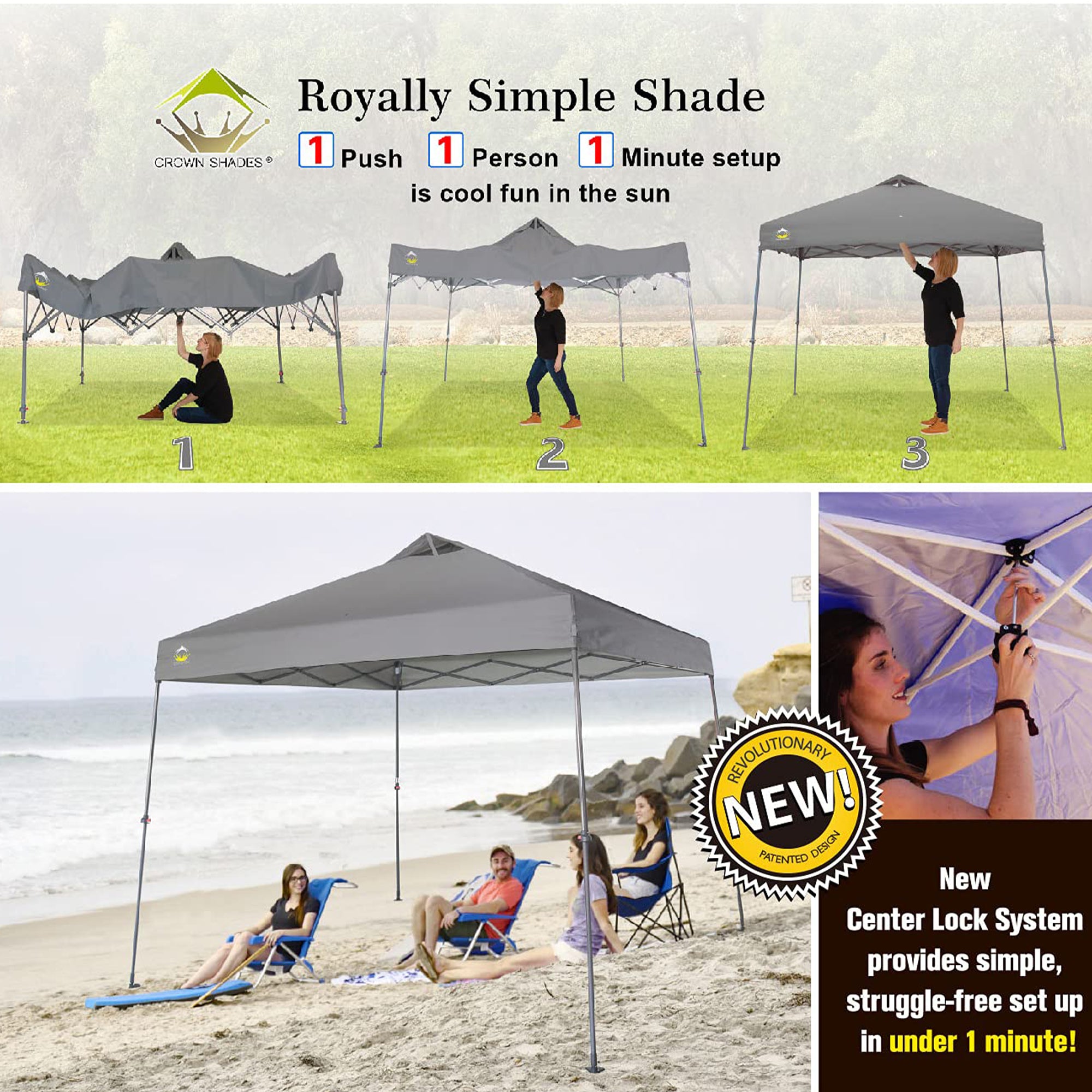 Crown Shades 11' x 11' Base 9' x 9' Top Instant Pop Up Canopy w/Carry Bag, Gray - VMInnovations