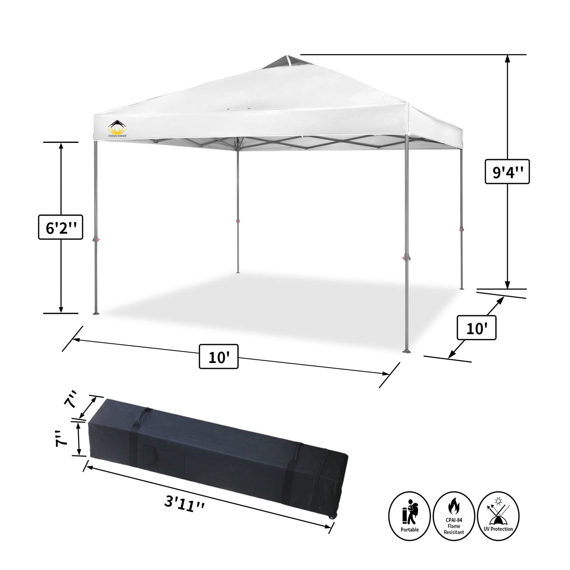 Crown Shades 10x10 Ft Instant Pop Up Shade Canopy w/Carry Bag, White (Open Box) - VMInnovations