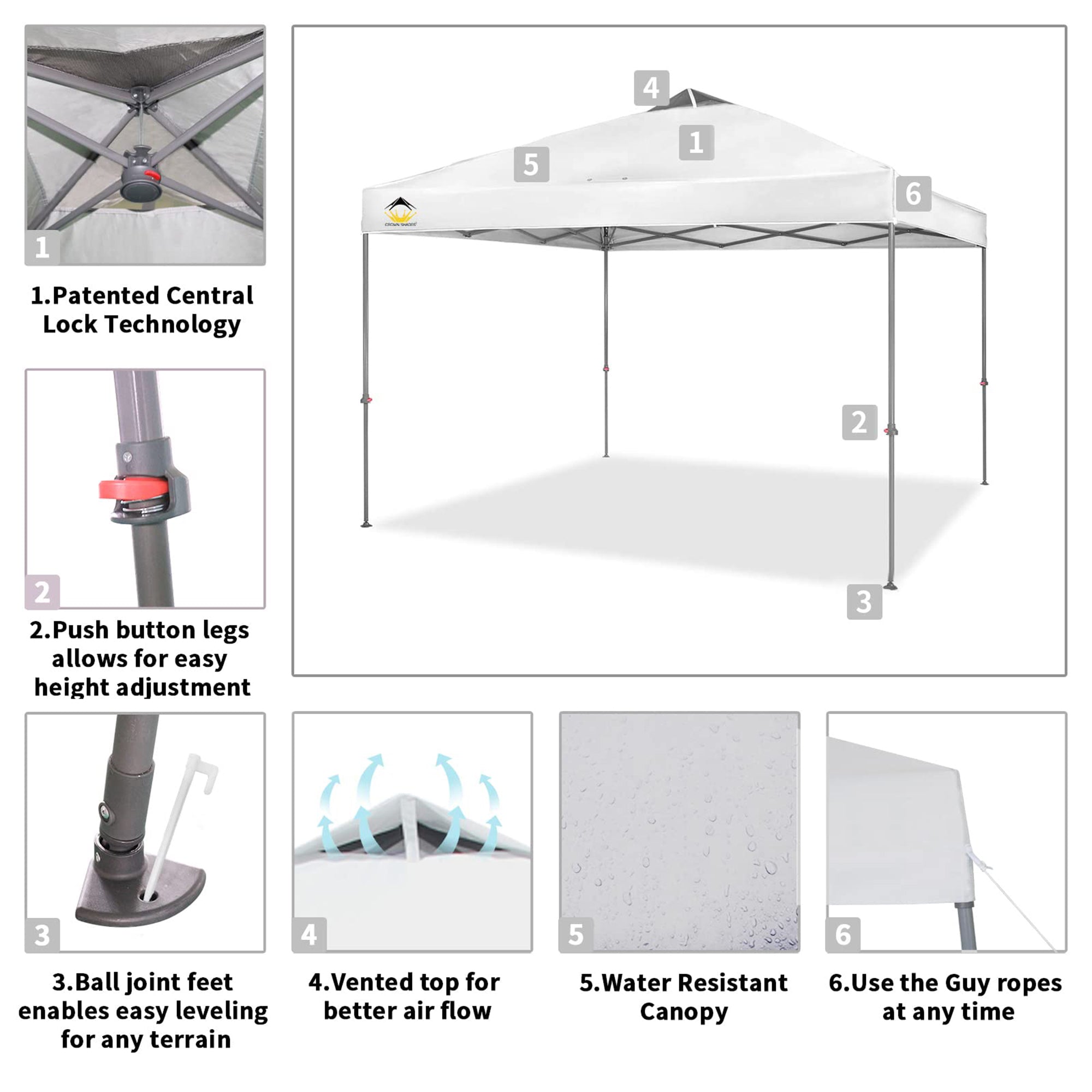 Crown Shades 10x10 Ft Instant Pop Up Shade Canopy w/Carry Bag, White (Open Box) - VMInnovations