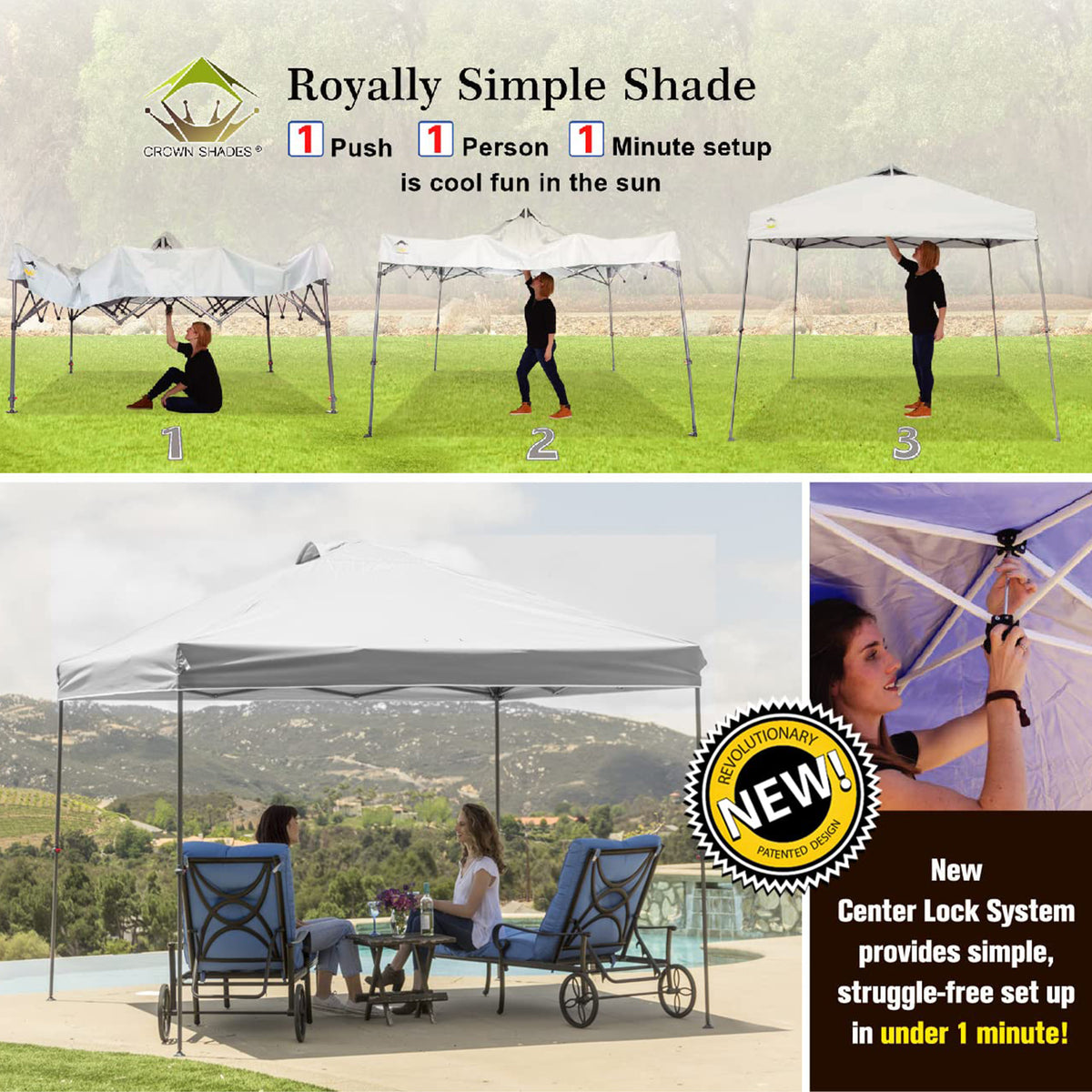 Crown Shades 10 x 10 Foot Instant Pop Up Folding Shade Canopy w/Carry Bag, White - VMInnovations