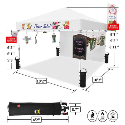 Crown Shades 10' x 10' Base Instant Adjustable Pop-Up Canopy w/ Sidewall, White