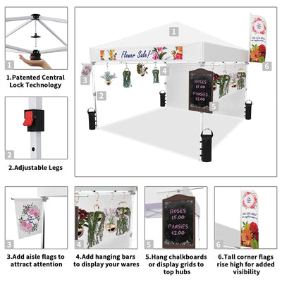 Crown Shades 10' x 10' Base Instant Adjustable Pop-Up Canopy w/ Sidewall, White