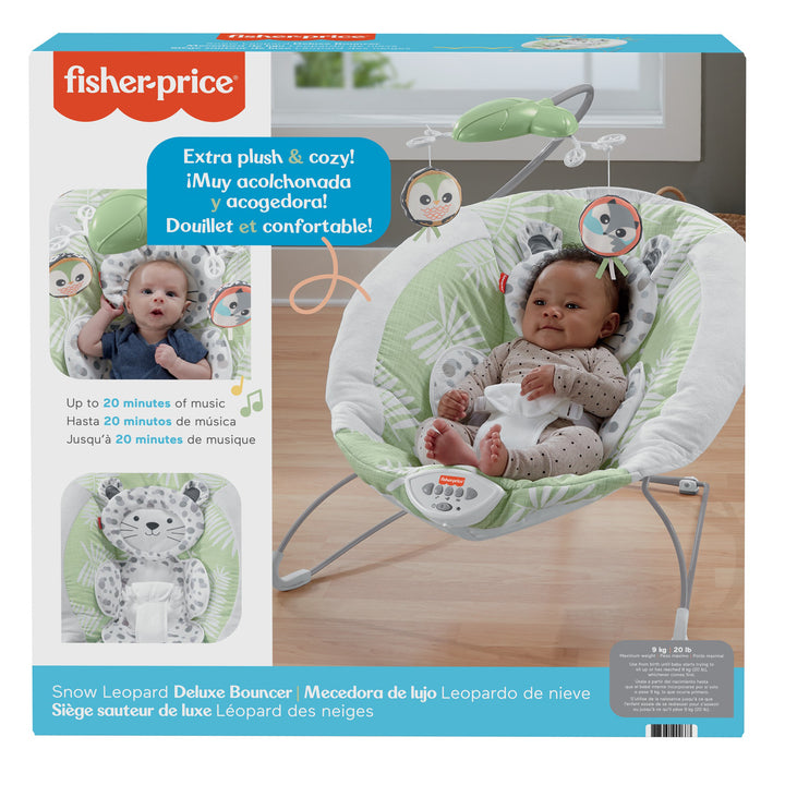 Fisher-Price Snow Leopard Baby Bouncer w/ Soothing Sounds & Vibrations(Open Box)
