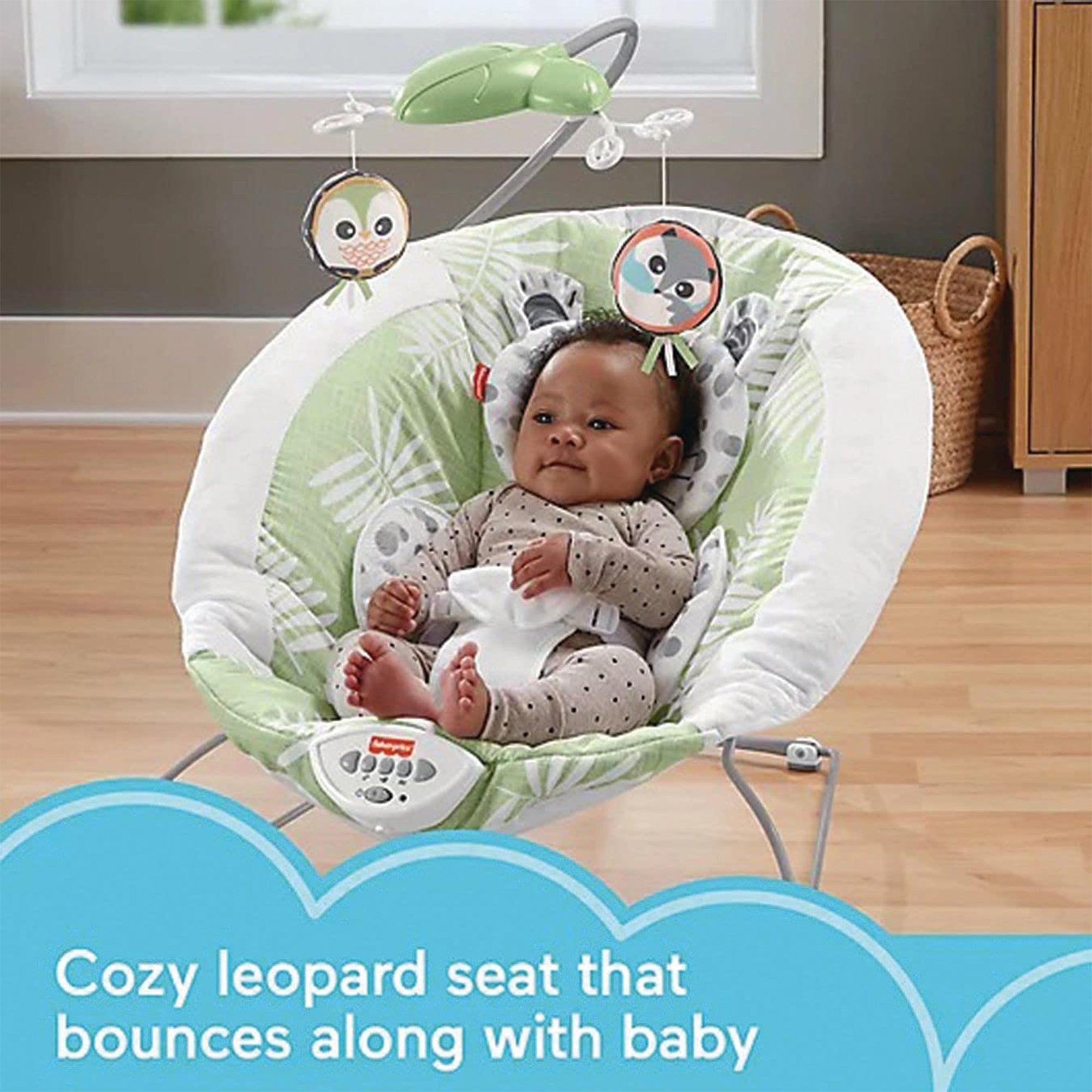 Fisher-Price Snow Leopard Deluxe Baby Bouncer with Soothing Sounds & Vibrations - VMInnovations