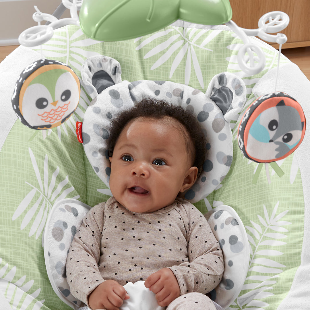 Fisher-Price Snow Leopard Baby Bouncer w/ Soothing Sounds & Vibrations(Open Box) - VMInnovations