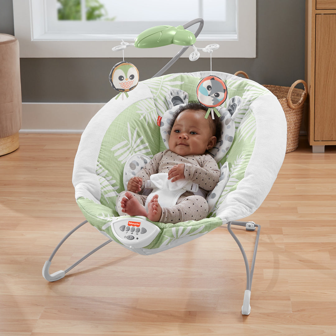 Fisher-Price Snow Leopard Baby Bouncer w/ Soothing Sounds & Vibrations(Open Box) - VMInnovations