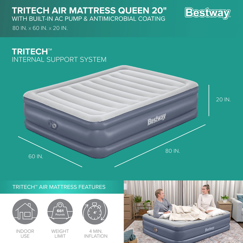 Bestway Tritech AirBed w/Built-in Pump & Antimicrobial Coating, Queen (Open Box)