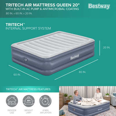 Tritech Air Mattress w/Built-in AC Pump & Antimicrobial Coating, Queen (Used)