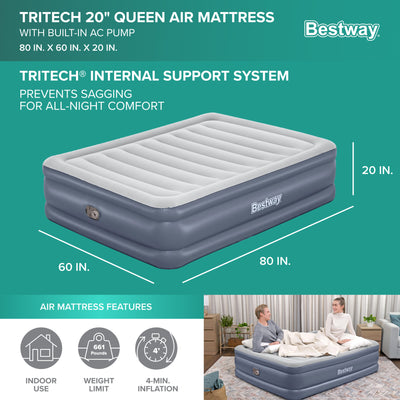 Tritech Air Mattress w/Built-in AC Pump & Antimicrobial Coating, Queen (Used)