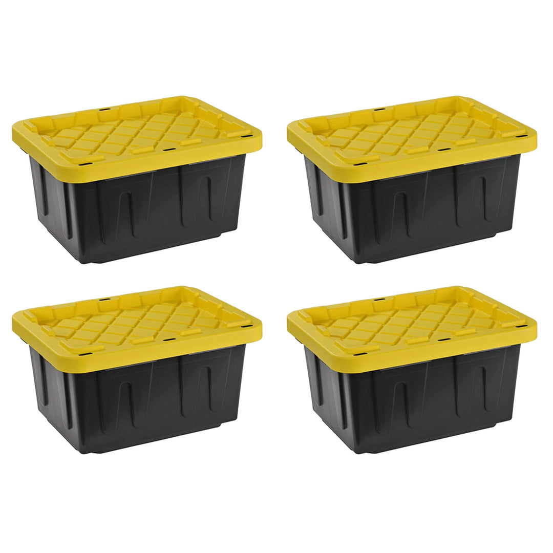 Juggernaut Storage 5 Gal Lockable Plastic Storage Tote, Black/Yellow (Set of 4)