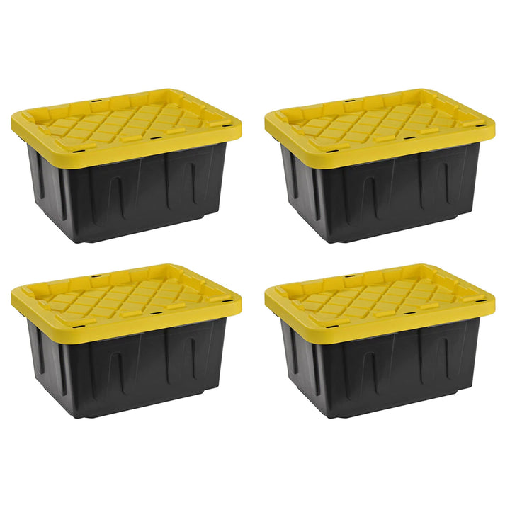 Juggernaut Storage 5 Gal Lockable Plastic Storage Tote, Black/Yellow (4pk)(Used)