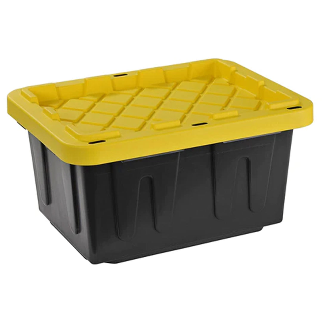 Juggernaut Storage 5 Gal Lockable Plastic Storage Tote, Black/Yellow (Set of 4)