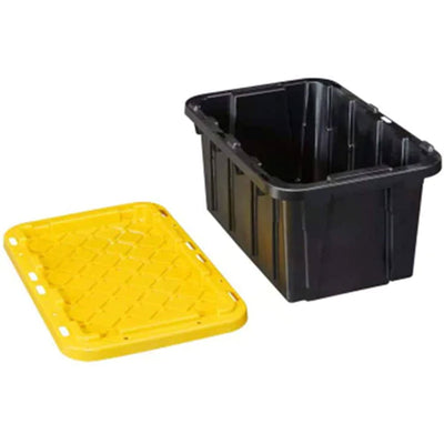 Juggernaut Storage 5 Gal Lockable Plastic Storage Tote, Black/Yellow (4pk)(Used)