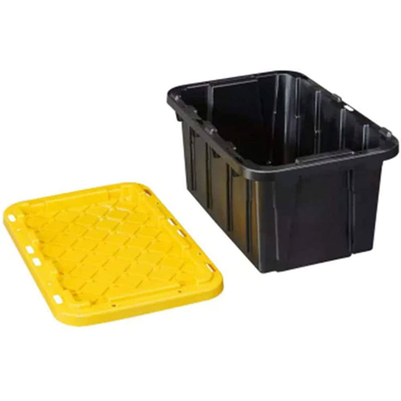 Juggernaut Storage 5 Gal Lockable Plastic Storage Tote, Black/Yellow (4pk)(Used)