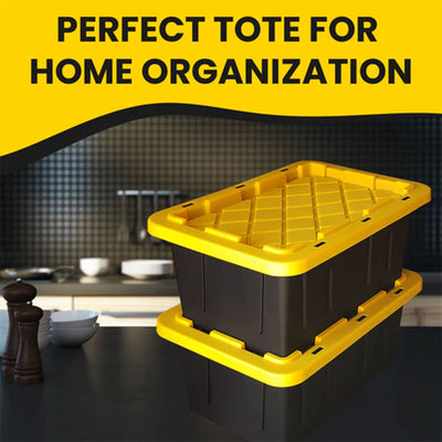 Juggernaut Storage 5 Gal Lockable Plastic Storage Tote, Black/Yellow (4pk)(Used) - VMInnovations