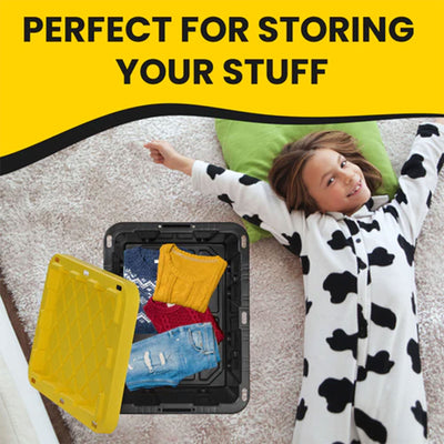 Juggernaut Storage 5 Gal Lockable Plastic Storage Tote, Black/Yellow (4pk)(Used) - VMInnovations