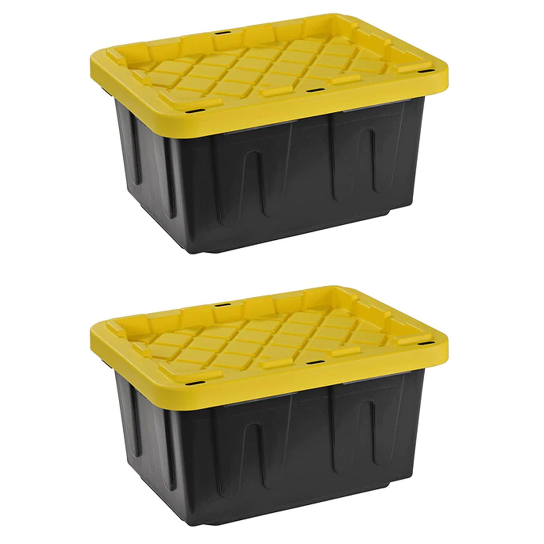 Juggernaut Storage 5 Gal Lockable Plastic Storage Tote, Black/Yellow (Set of 2)